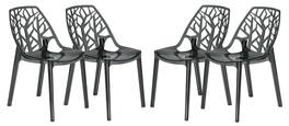 LeisureMod - Cornelia 4-Pieces Stackable Plastic Dining Chair with Cut-Out Backrest and Fully Assembled - Transparent Black