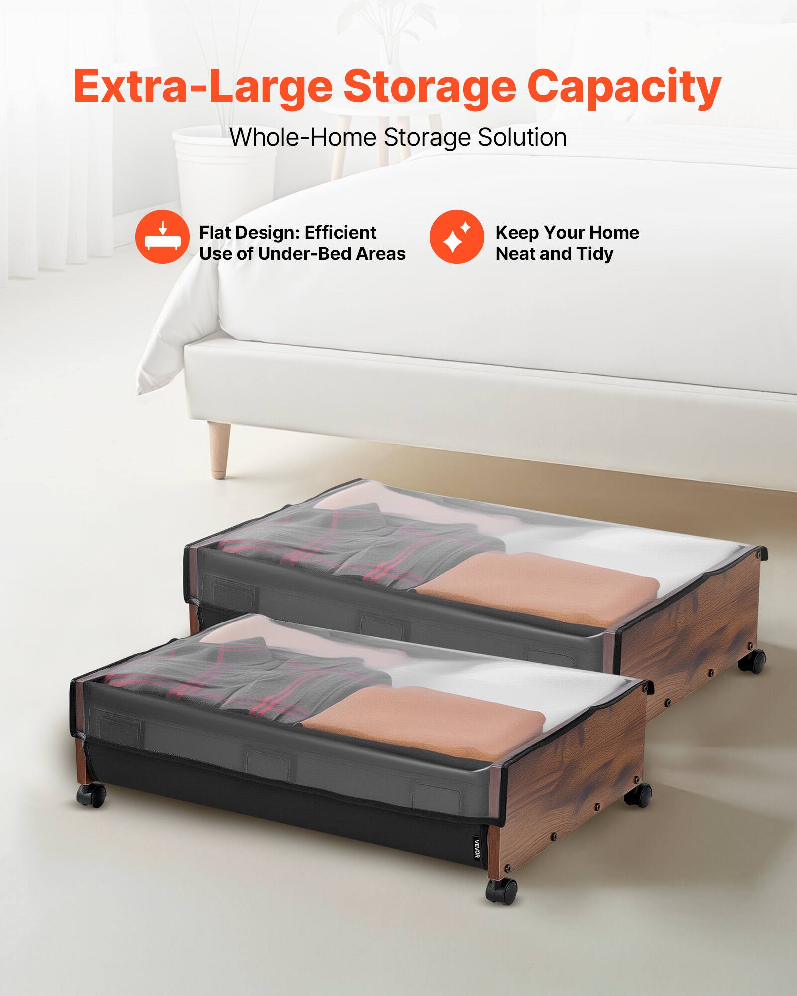 Extra-Large Storage Capacity  
Whole-Home Storage Solution  

Flat Design: Efficient Use of Under-Bed Areas  
Keep Your Home Neat and Tidy