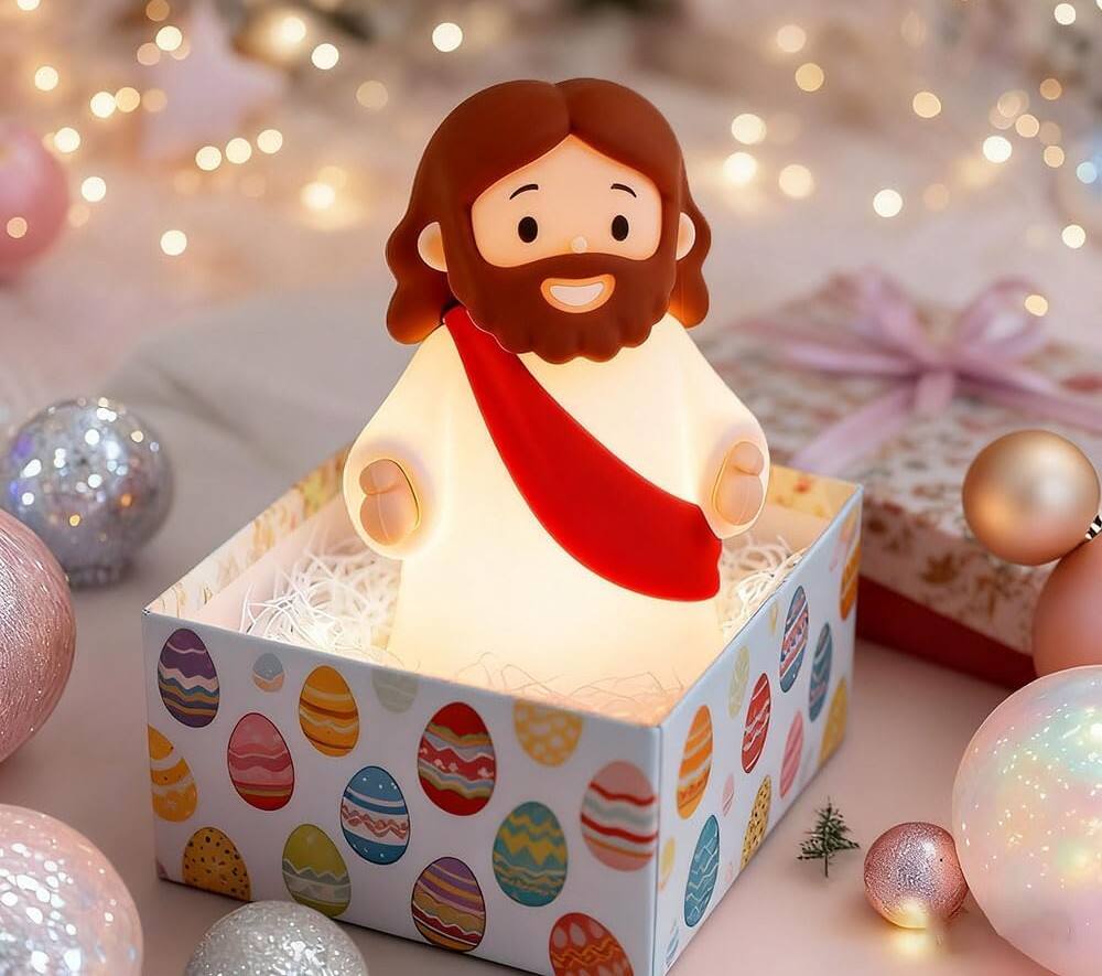 Alt View 3. FINEAK - Rechargeable Jesus Night Light-Dimmable Silicone LED for Peace & Comfort - Red.