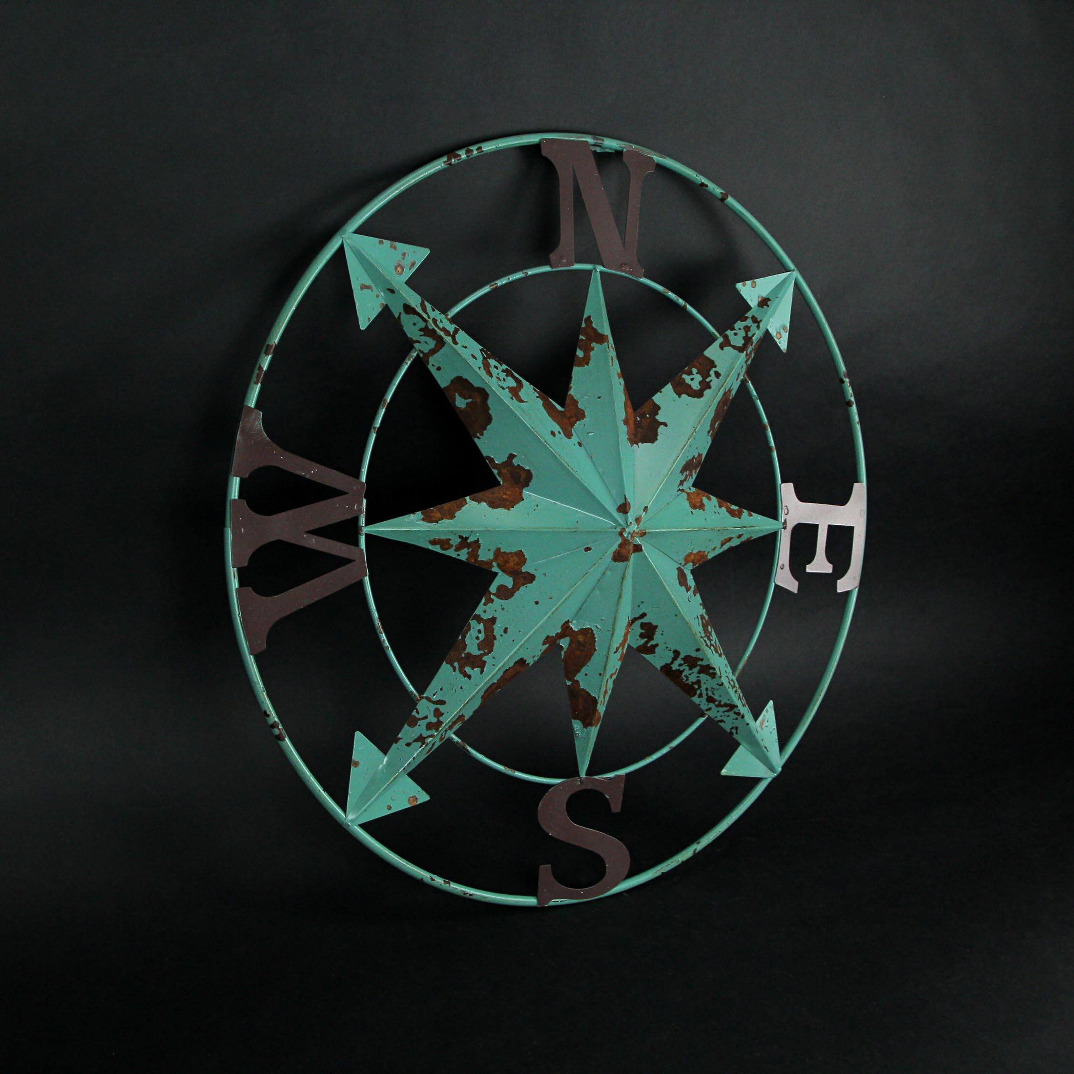 Alt View 2. Special T Imports - 24 Inch Distressed Turquoise Metal Nautical Compass Rose Wall Decor Hanging Art - Turquoise.