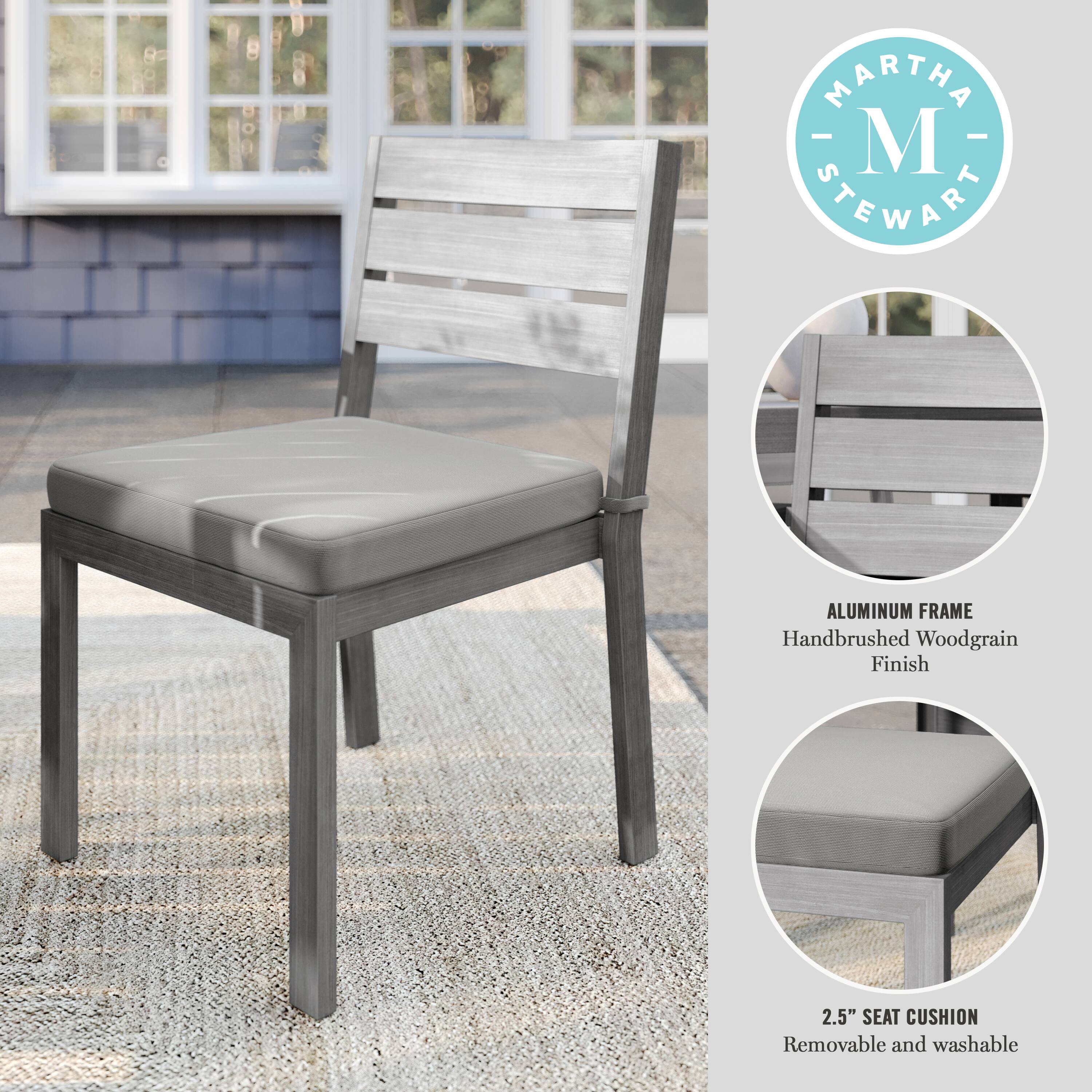 MARTHA STEWART ALUMINUM FRAME Handbrushed Woodgrain Finish 2.5" SEAT CUSHION Removable and washable