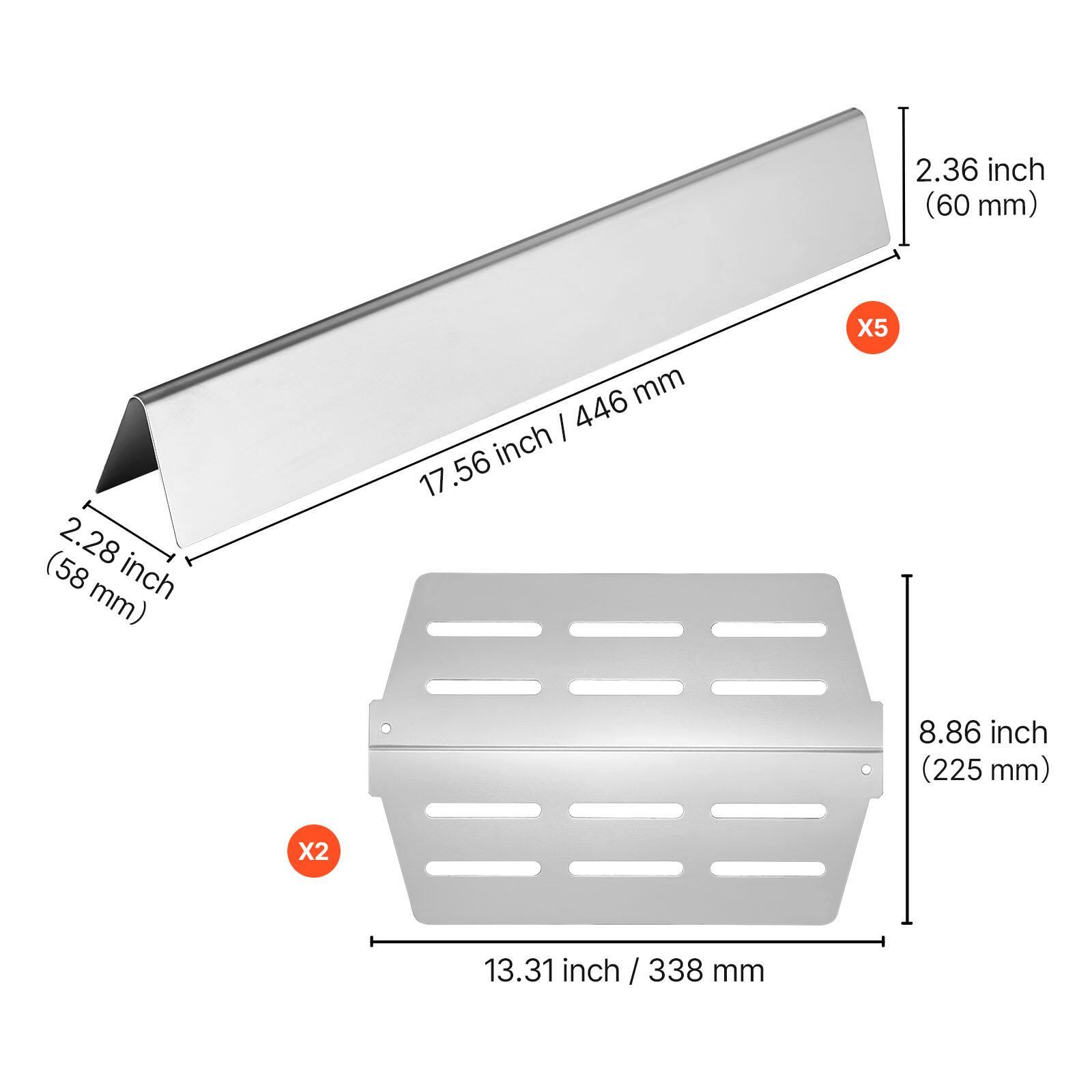 - 2.36 inch (60 mm)
- 2.28 inch (58 mm)
- 17.56 inch / 446 mm
- 8.86 inch (225 mm)
- 13.31 inch / 338 mm
- X5
- X2