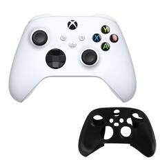 Front. Microsoft - Xbox Series X/S Controller in White with Silicone Sleeve - White.