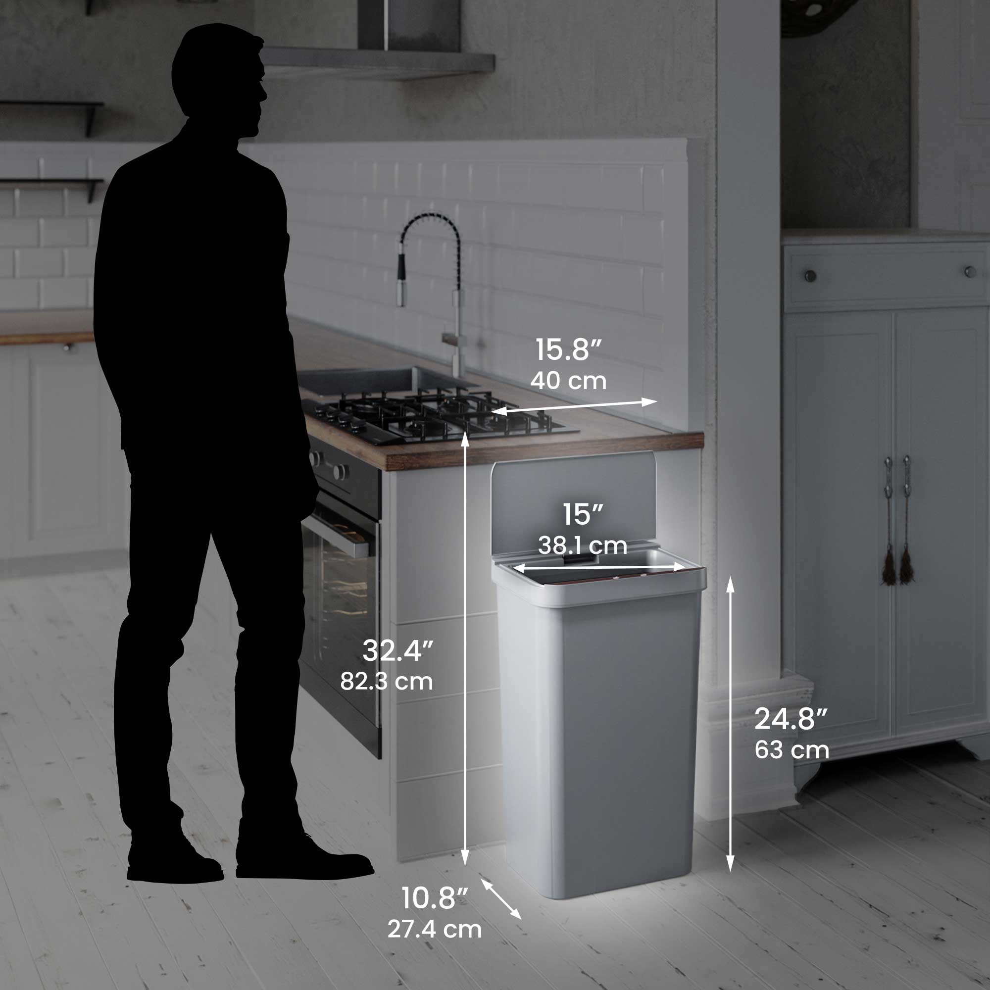 15.8" 40 cm  
15" 38.1 cm  
32.4" 82.3 cm  
24.8" 63 cm  
10.8" 27.4 cm
