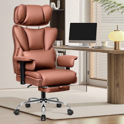Front. Brick Attic - 500LBS Ergonomic Home Office Desk Executive Chair for Heavy Individuals, Adjustable Headrest Footrest Armrest - Brown.