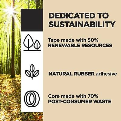 DEDICATED TO SUSTAINABILITY

- Tape made with 50% RENEWABLE RESOURCES
- NATURAL RUBBER adhesive
- Core made with 70% POST-CONSUMER WASTE
