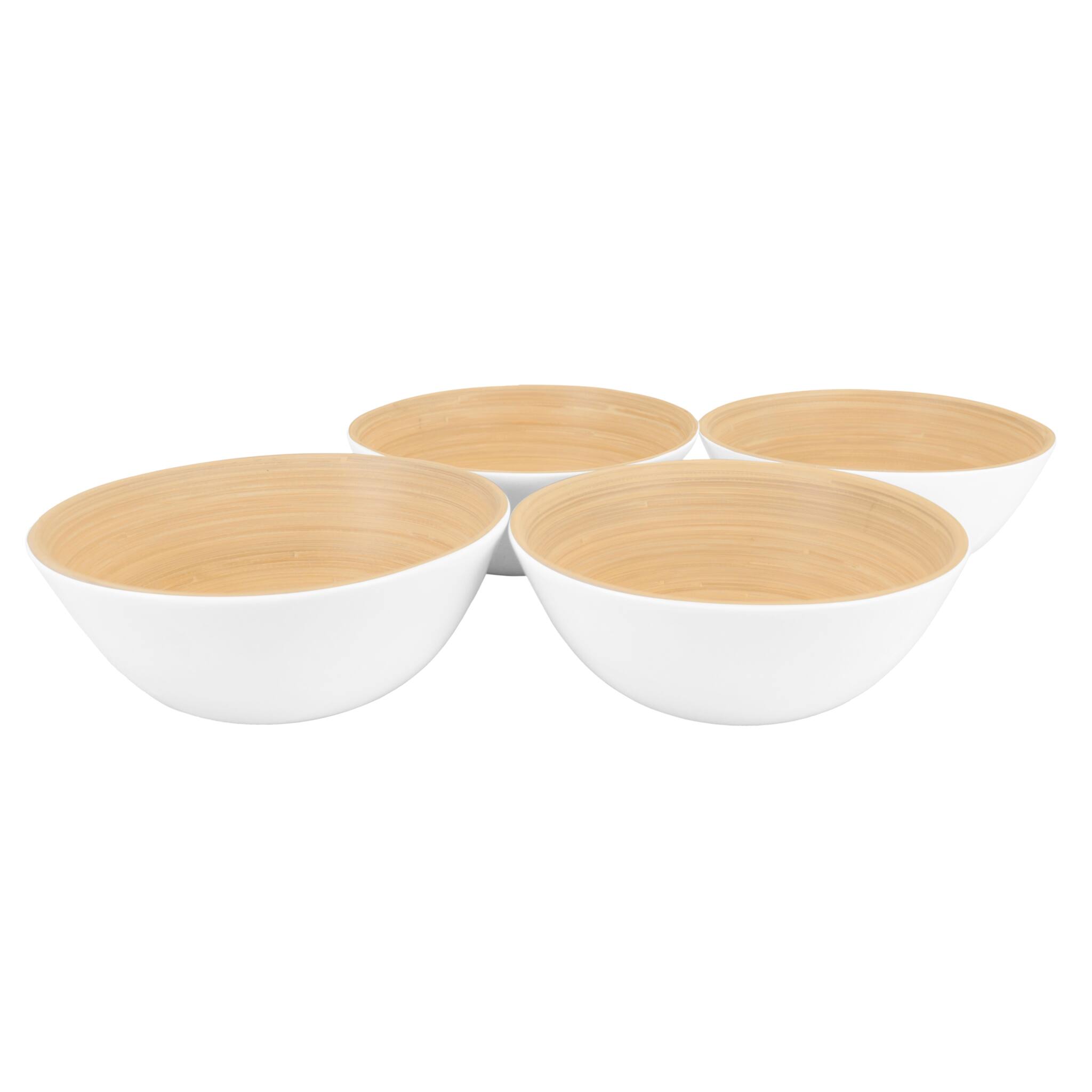 Front. Lexa - Bamboo Salad Bowl Set, 8 Inch x 4, White - White.