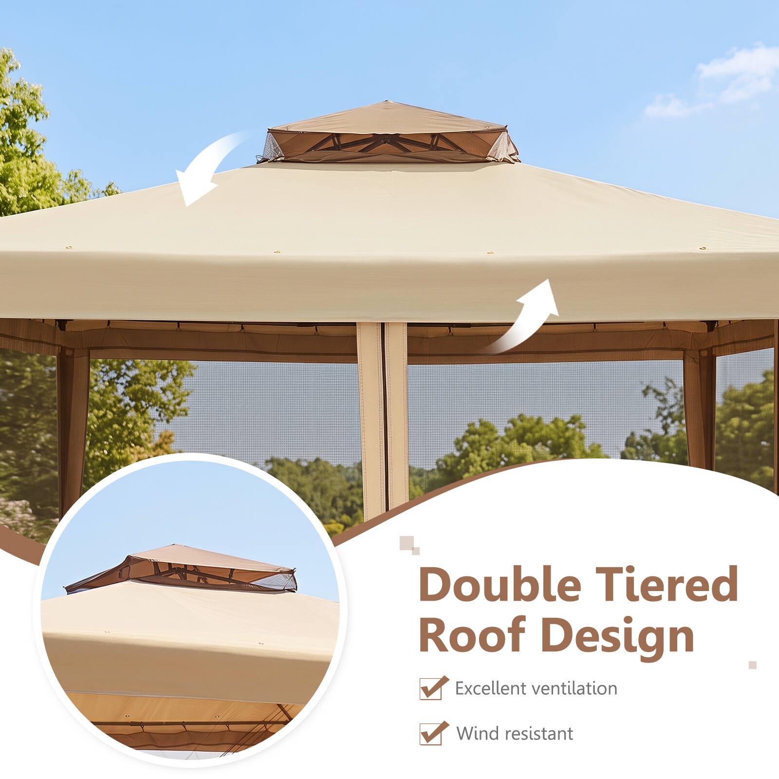 Double Tiered Roof Design  
- Excellent ventilation  
- Wind resistant
