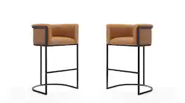 Manhattan Comfort - Cosmopolitan Mid-Century Modern Metal Upholstered Barstool - Set of 2 - Camel