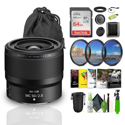SanDisk Ultra 140 MB/s 64GB SDXC U1
Nikkor Z MC 50mm 1:2.8 Ø46
PaintShop Pro 6 Essentials
VideoStudio Pro 16
Painter 12
AfterShot Pro 3
Nikkor MC 50/2.8
Digital Camera Cleaning Kit
Lens Cleaning Spray
Microfiber Cloth
Lens Cleaning Brush
Tripod