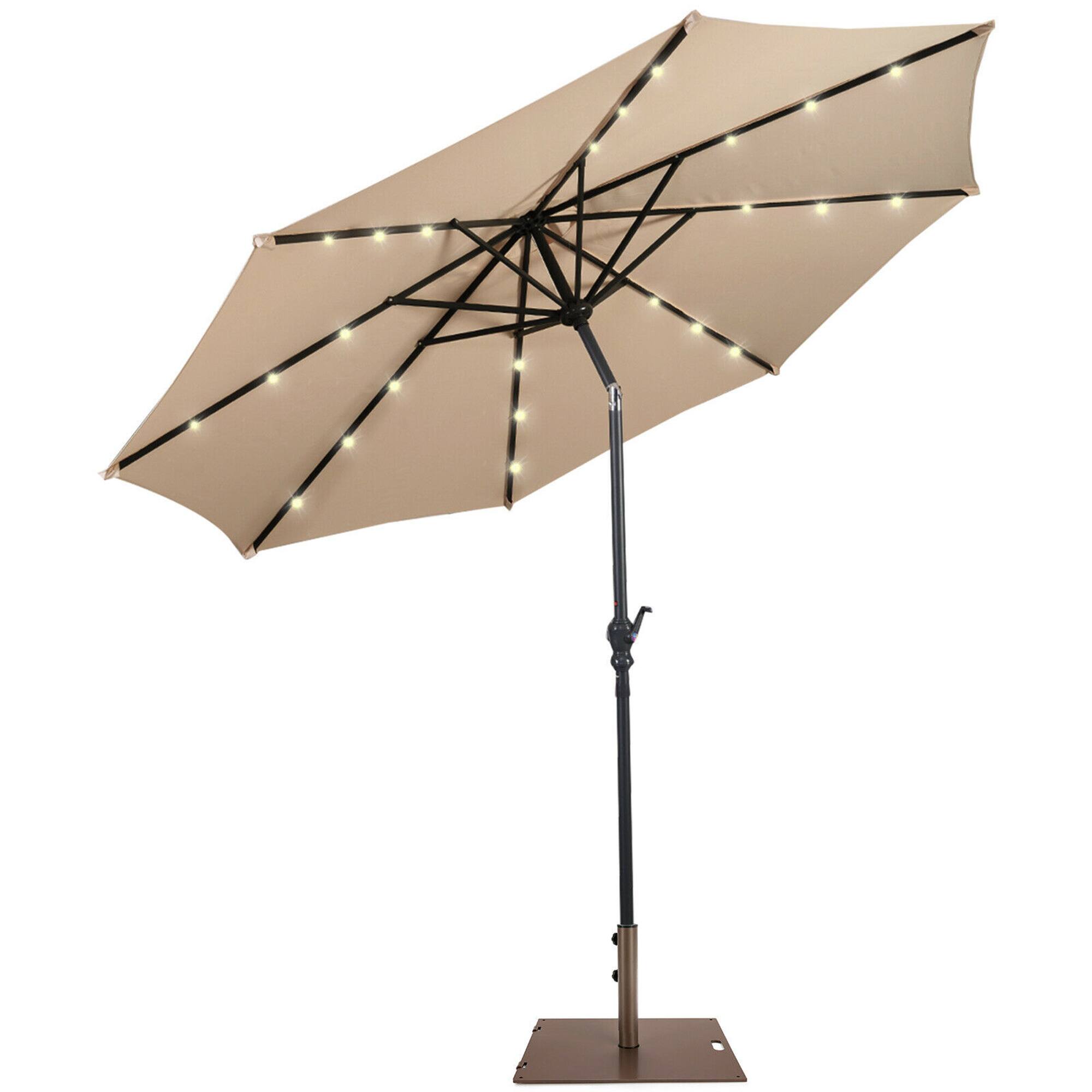 Alt View 9. Gymax - Gymax 10 Ft Patio Table Market Umbrella w/ 24 Solar LED Lights & Heavy-duty Base Beige - Beige.