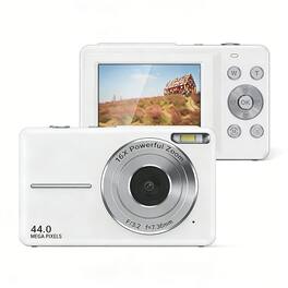 Cluzine - Digital Camera, 44MP, 1080P Video, 16X Zoom, White Compact Camera