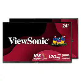ViewSonic - VA2456A-MHD_H2 Dual Monitor Pack Head-Only 1080p IPS Frameless Monitors with 120Hz, VESA Mountable, HDMI, DP - Black