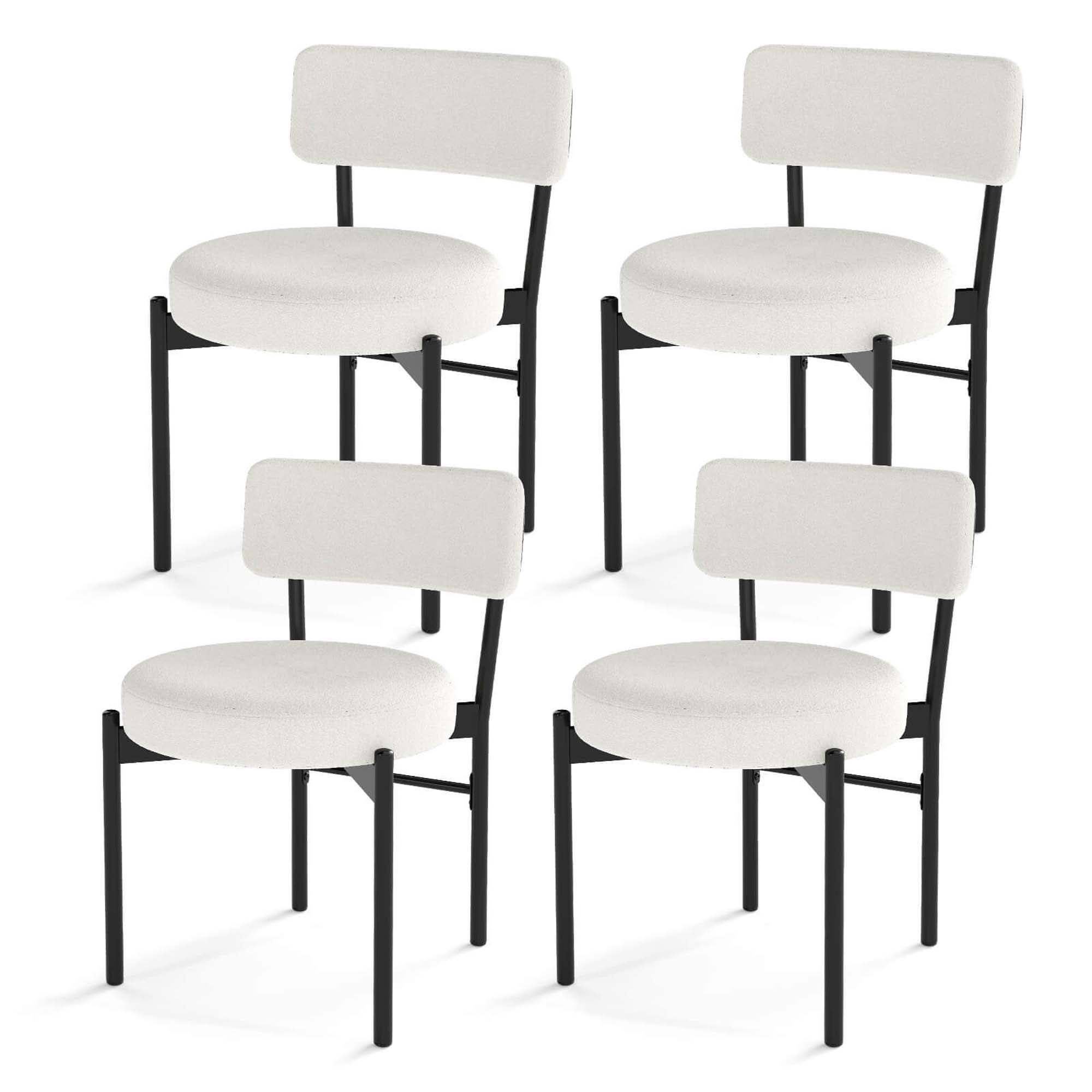 Front. Costway - Costway Dining Chair Set of 4 with Curved Backrest Padded Seat & Metal Legs for Dining Room White - White.