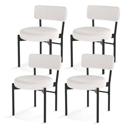 Front. Costway - Costway Dining Chair Set of 4 with Curved Backrest Padded Seat & Metal Legs for Dining Room White - White.