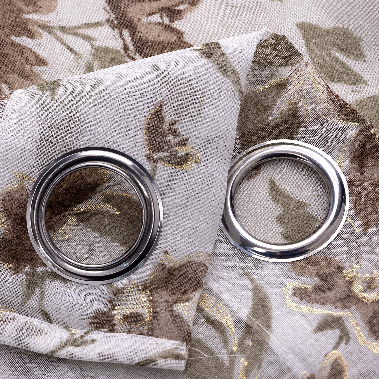 Left. RT Designers Collection - RT Designers Collection Meadow Grommet Metallic Sheer Printed Doily Curtain Panel 54" x 95" Taupe - Taupe.