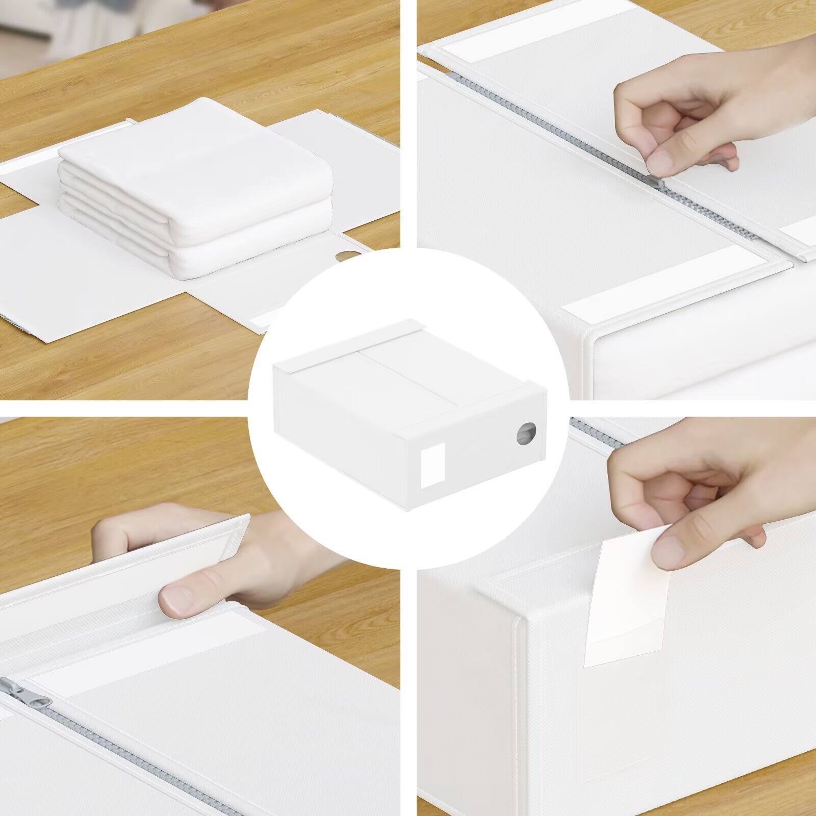 Left. Tooloton - Bed Sheet Organizers 8 Pack, Linen Closet Storage with Window, Queen King Size Bedding Container, White - White.