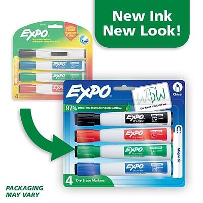 **New Ink New Look!**

**Expo**

**97% Made from Recycled Plastic Material**

**Our Most Vibrant Ink Ever!**

**4 Dry Erase Markers**

**Chisel Tip**

**PACKAGING MAY VARY**
