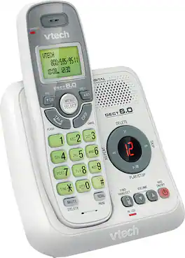 VTech - CS6124 DECT 6.0 Cordless Phone With Digital Answering System, 1 Handset - White/Gray