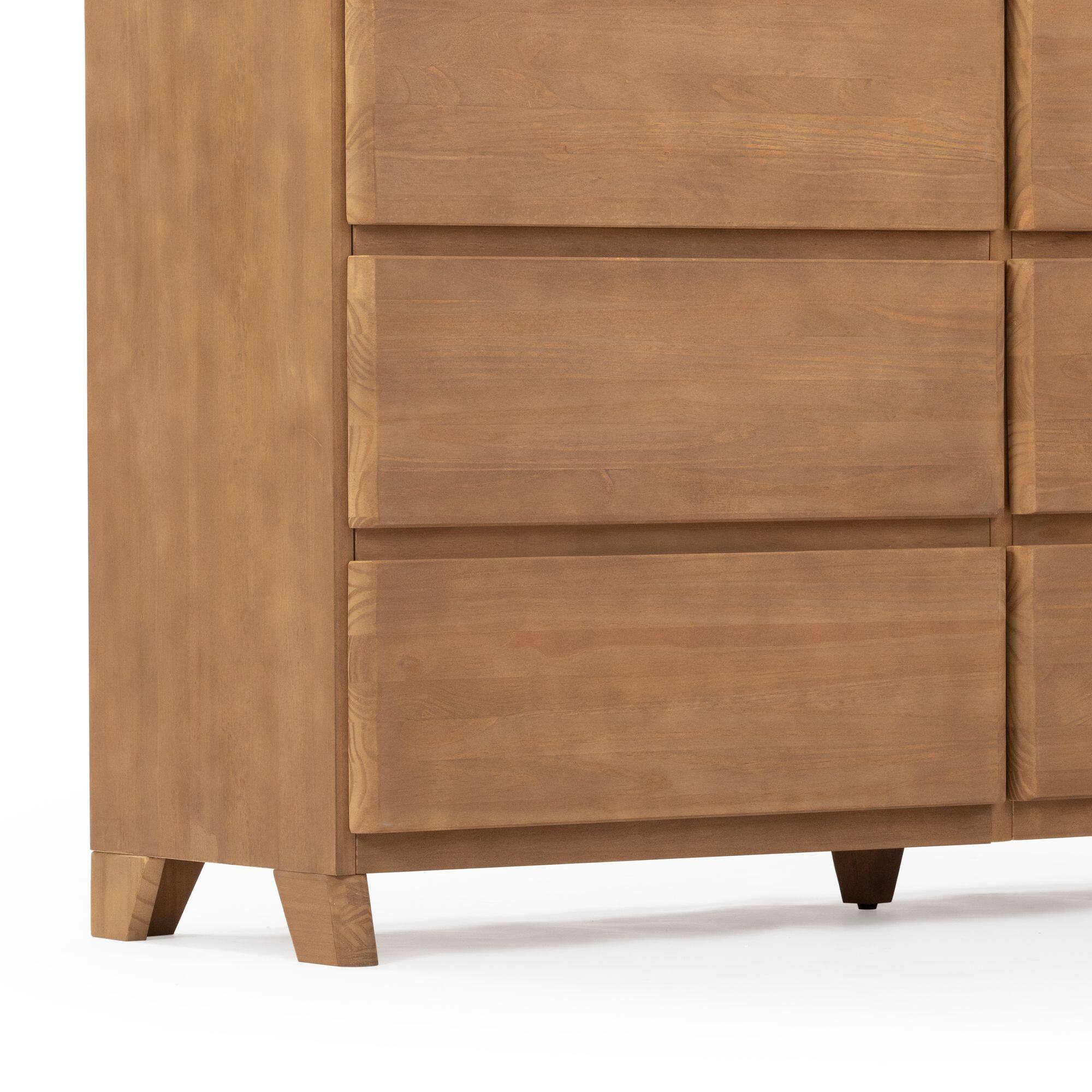 Alt View 4. Plank+Beam - Plank+Beam Modern Farmhouse 6 Drawer Dresser, Pecan Wirebrush - Pecan Dip.