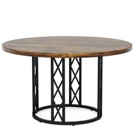 Kadyn - Dining Table, Living Room Table Round for 4 People, 47" Kitchen Table with Metal Base, Black - Brown