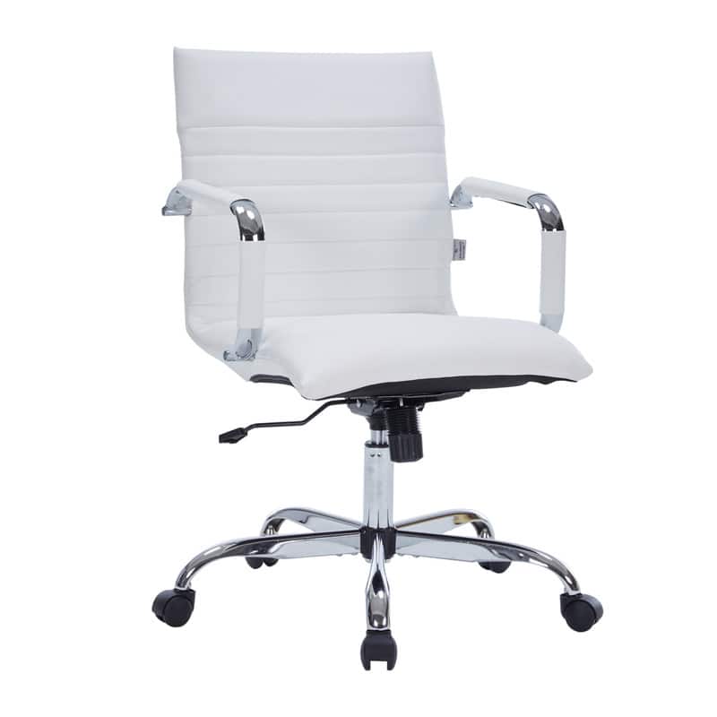 Front. LeisureMod - Harris Mid-Back Leather Office Chair Adjustable Height Tilt Computer Task Chair with 360-Degree Swivel - White.