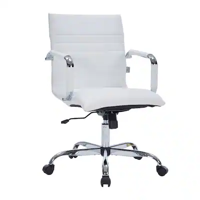 Front. LeisureMod - Harris Mid-Back Leather Office Chair Adjustable Height Tilt Computer Task Chair with 360-Degree Swivel - White.