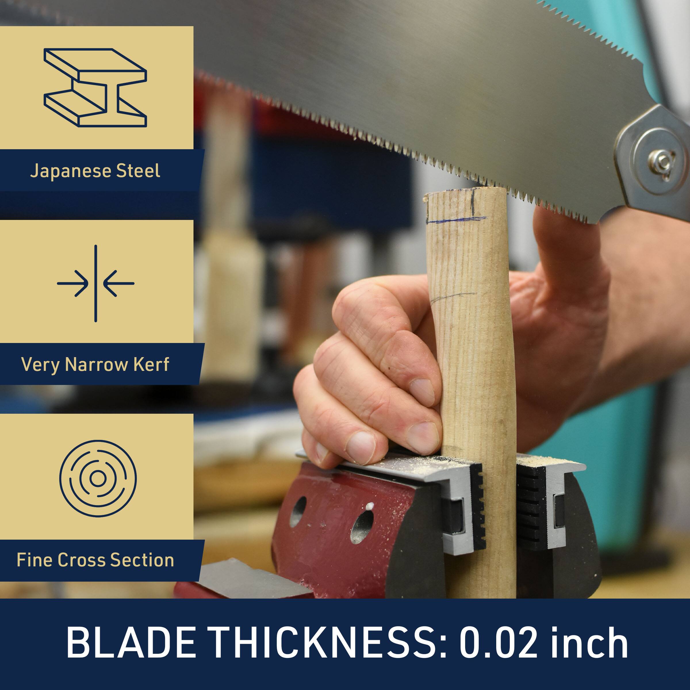 Japanese Steel, Very Narrow Kerf, Fine Cross Section, BLADE THICKNESS: 0.02 inch