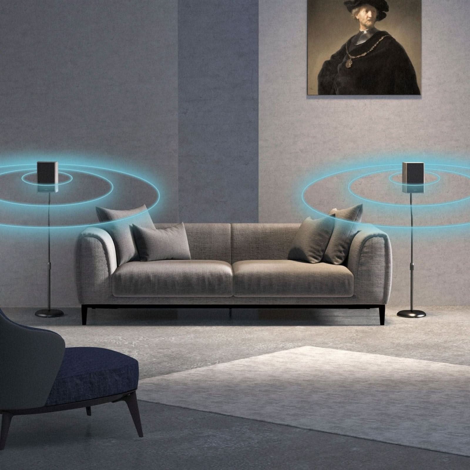 Angle. Mount-It! - Height Adjustable Speaker Floor Stands 2‑Pack with Tilt & Swivel for Home Audio & Studio Use - Black.