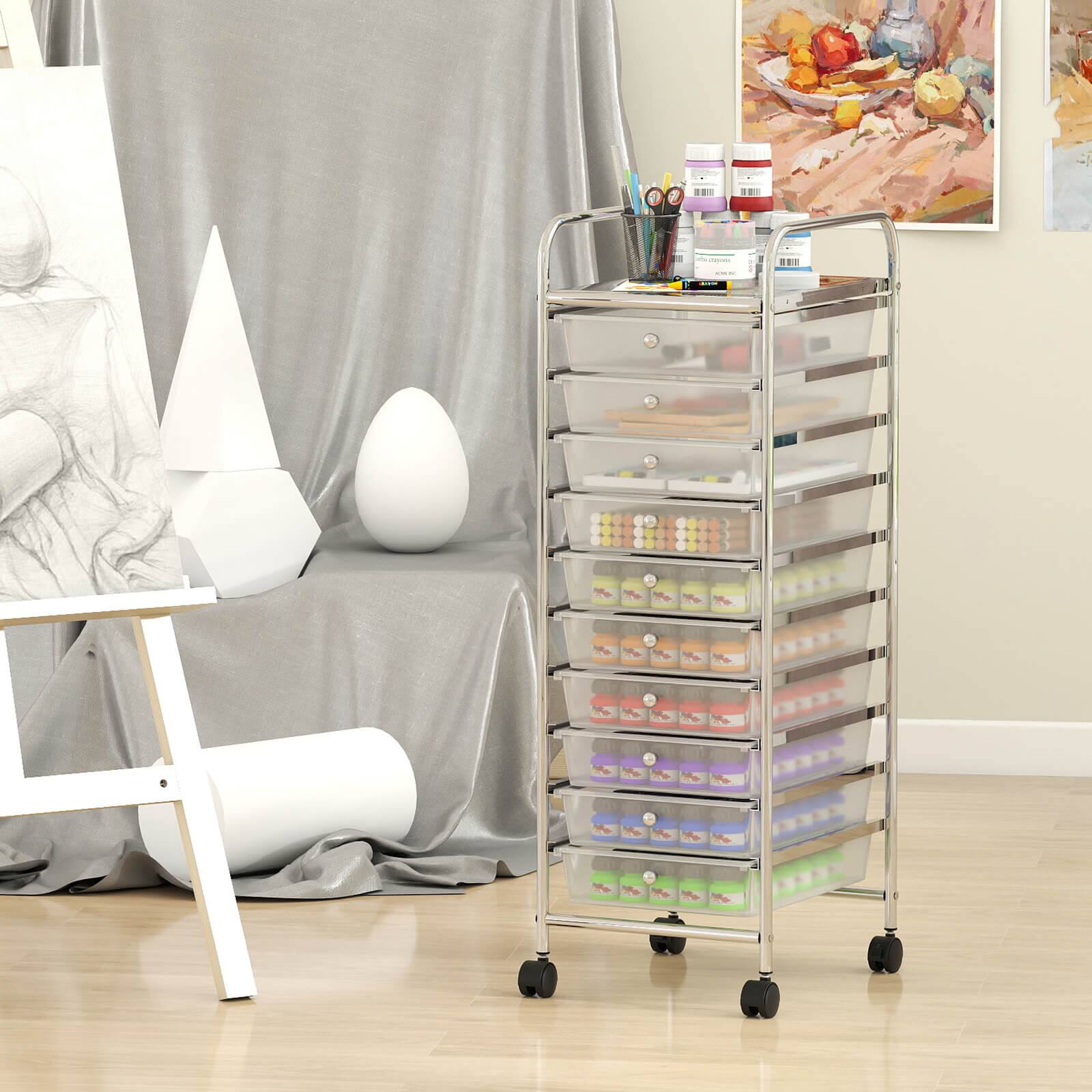 Alt View 3. Costway - Costway Rolling Storage Cart with Chrome Plated Metal Frame & Lockable Universal Wheels - Clear.