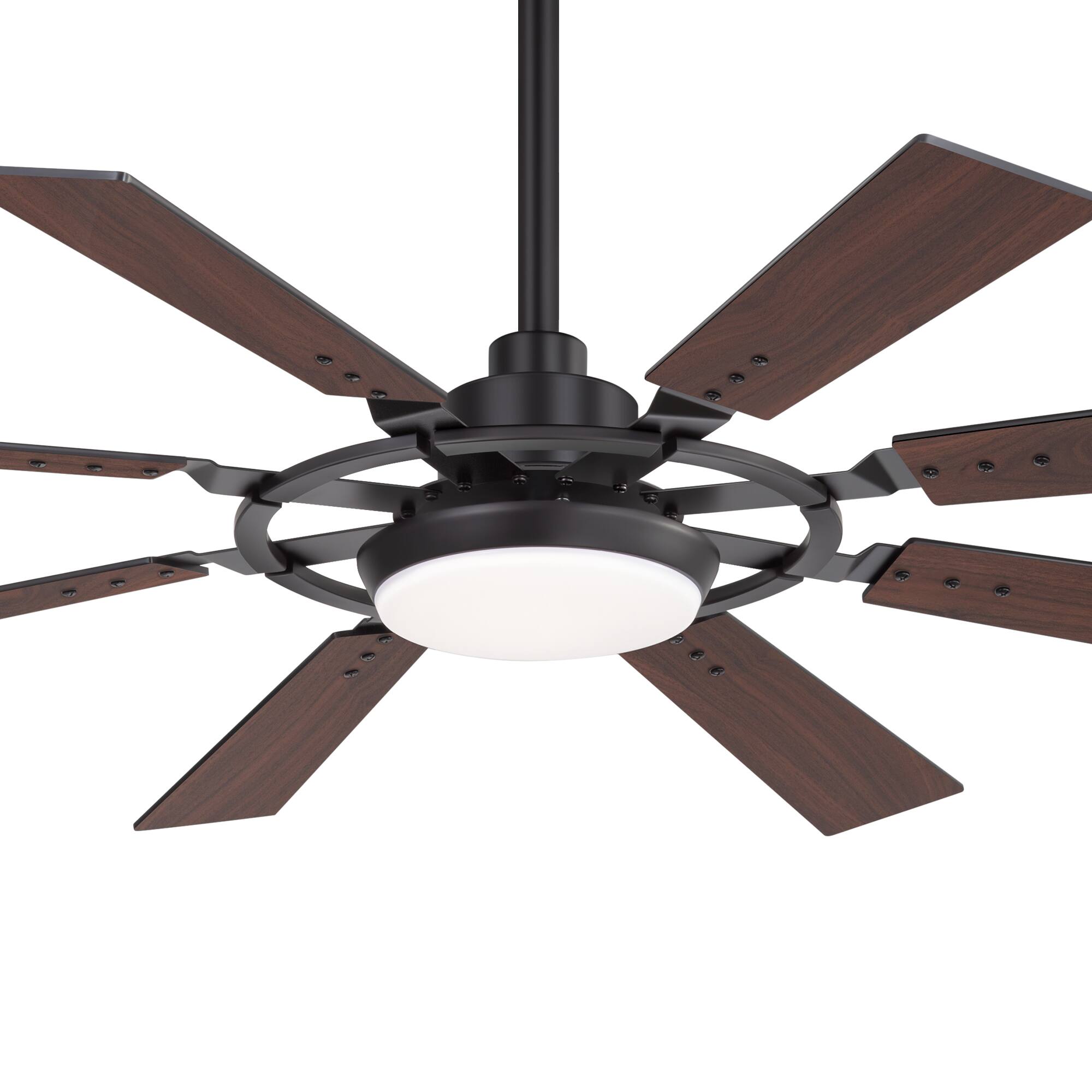 Left. Breezary - 52'' Large Ceiling Fan with 3-Color LED Light, 6-Speed DC Motor, Remote& 4″/8″ Downrods, Timer, 8 ABS Blades - Matte Black.