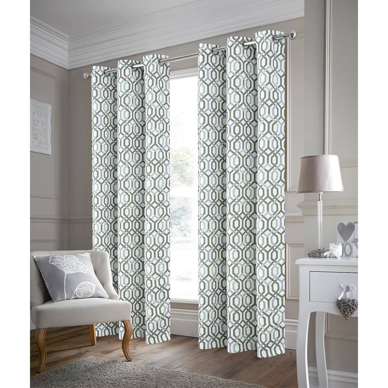 Angle. RT Designers Collection - RT Designer Collection Rory Printed 2 Pack Blackout Luxurious Decorative Grommet Curtain Panel 36" x 84" Sage - Sage.