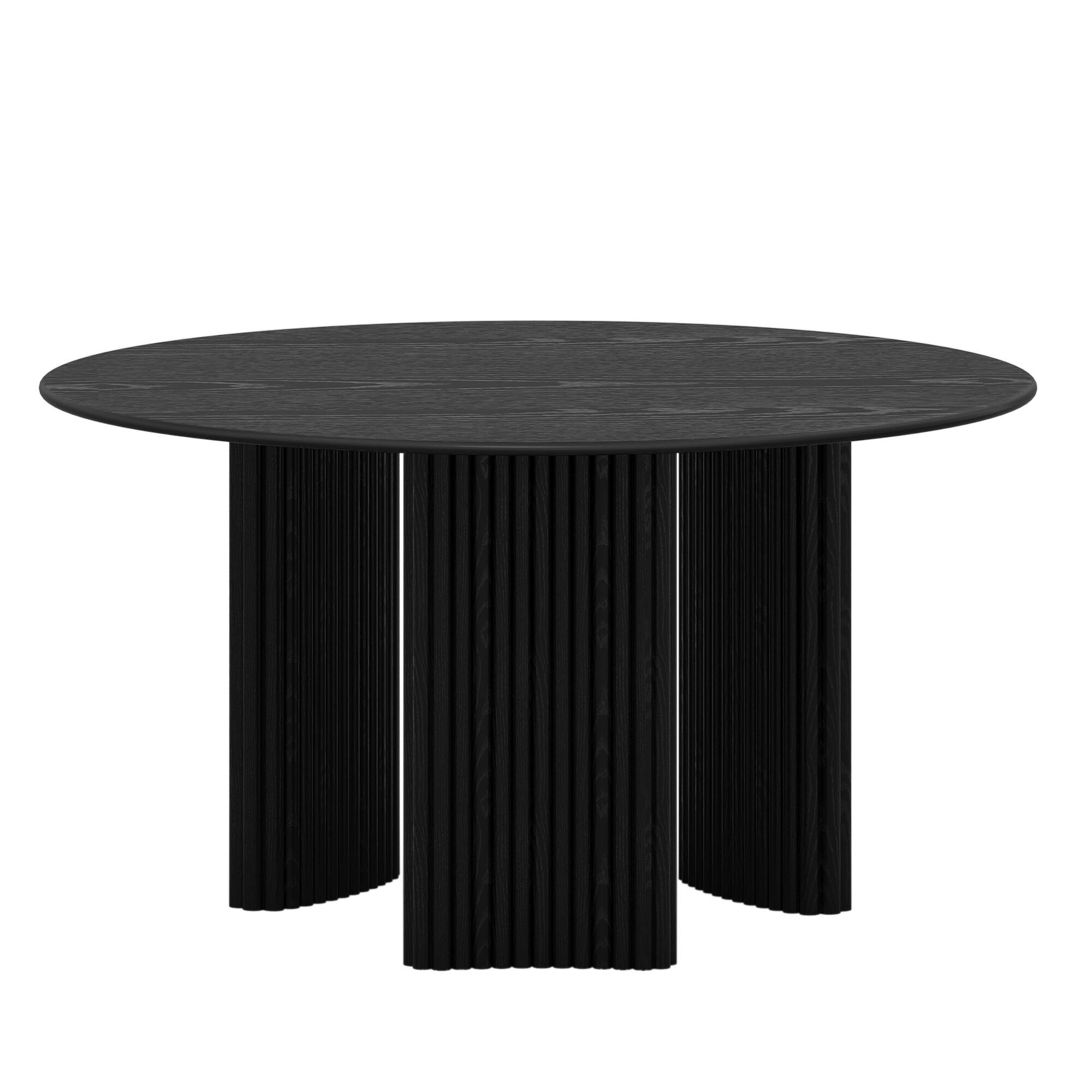 Angle. PexFix - Solid Oak Farmhouse Dining Table for 6, 52" Minimalist Round Kitchen Table with 3-Leg Base - Black.