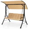 Front. Costway - Costway 3-Seat Outdoor Porch Swing Adjustable Canopy Padded Cushions Steel Frame - Beige.
