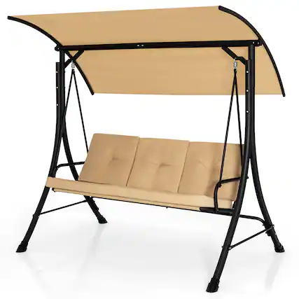 Front. Costway - Costway 3-Seat Outdoor Porch Swing Adjustable Canopy Padded Cushions Steel Frame - Beige.