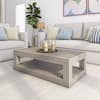 Front. Plank+Beam - Modern Rectangular Coffee Table with Bottom Shelf (48in x 24in / 1220mm x 610mm), Seashell Wirebrush - Seashell Wirebrush.