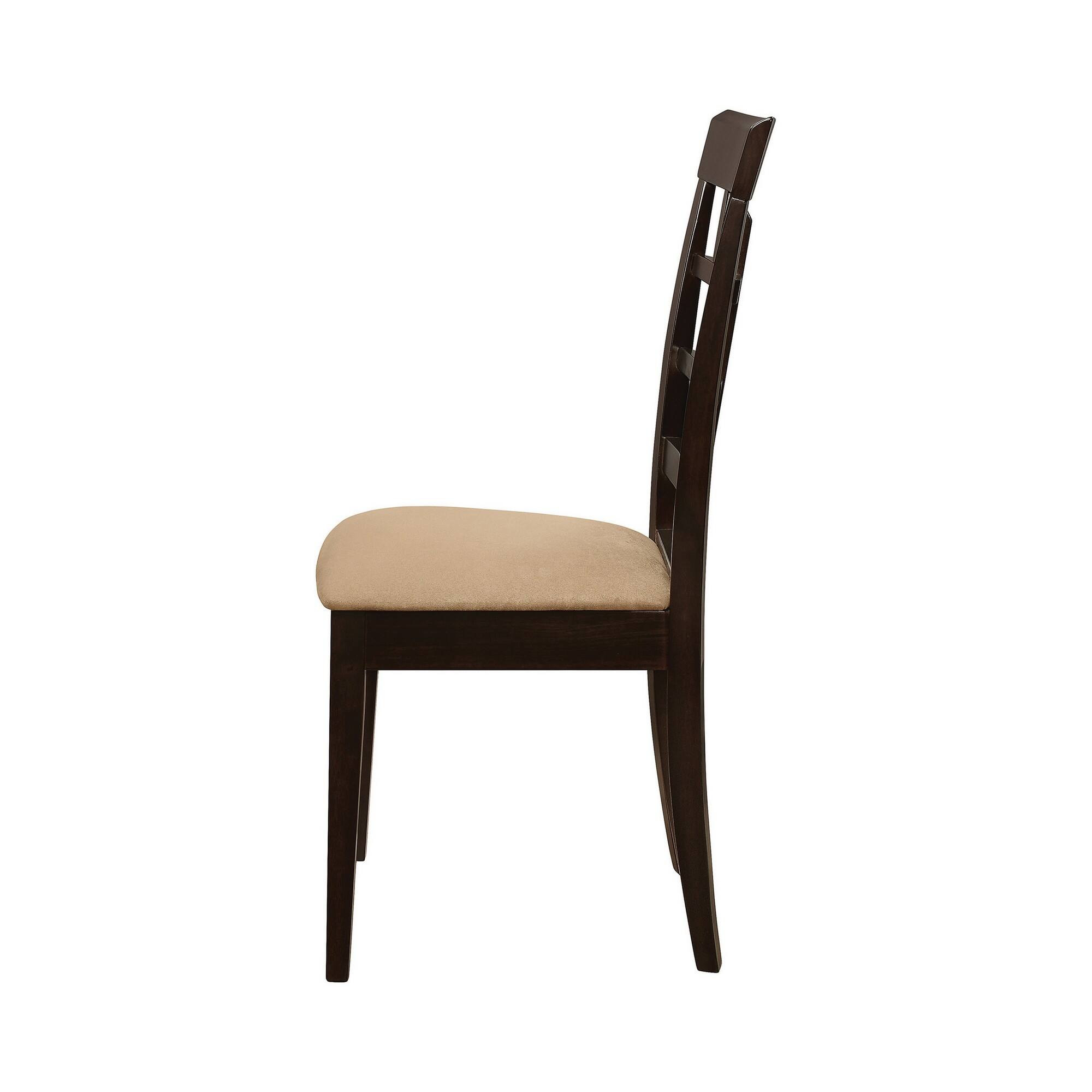 Alt View 2. Manhattan Lane - 17 Inch Side Dining Chair, Set of 2, Lattice Back Brown Wood, Tan Fabric - Tan, Brown.