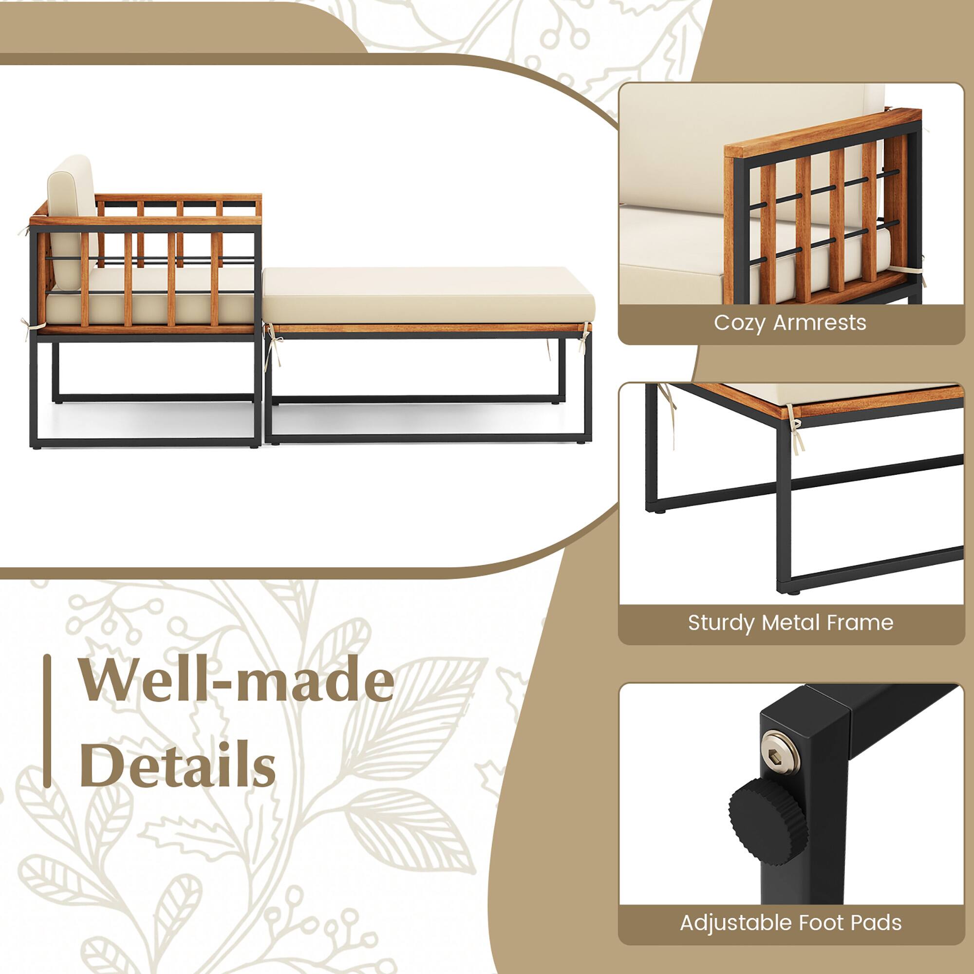 Cozy Armrests, Sturdy Metal Frame, Adjustable Foot Pads, Well-made Details