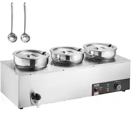 VEVOR - Electric Soup Warmer, Three 7.4QT Stainless Steel Round Pot, 1200W Commercial Food Warmer, 86~185°F Adjustable Temp - Silver