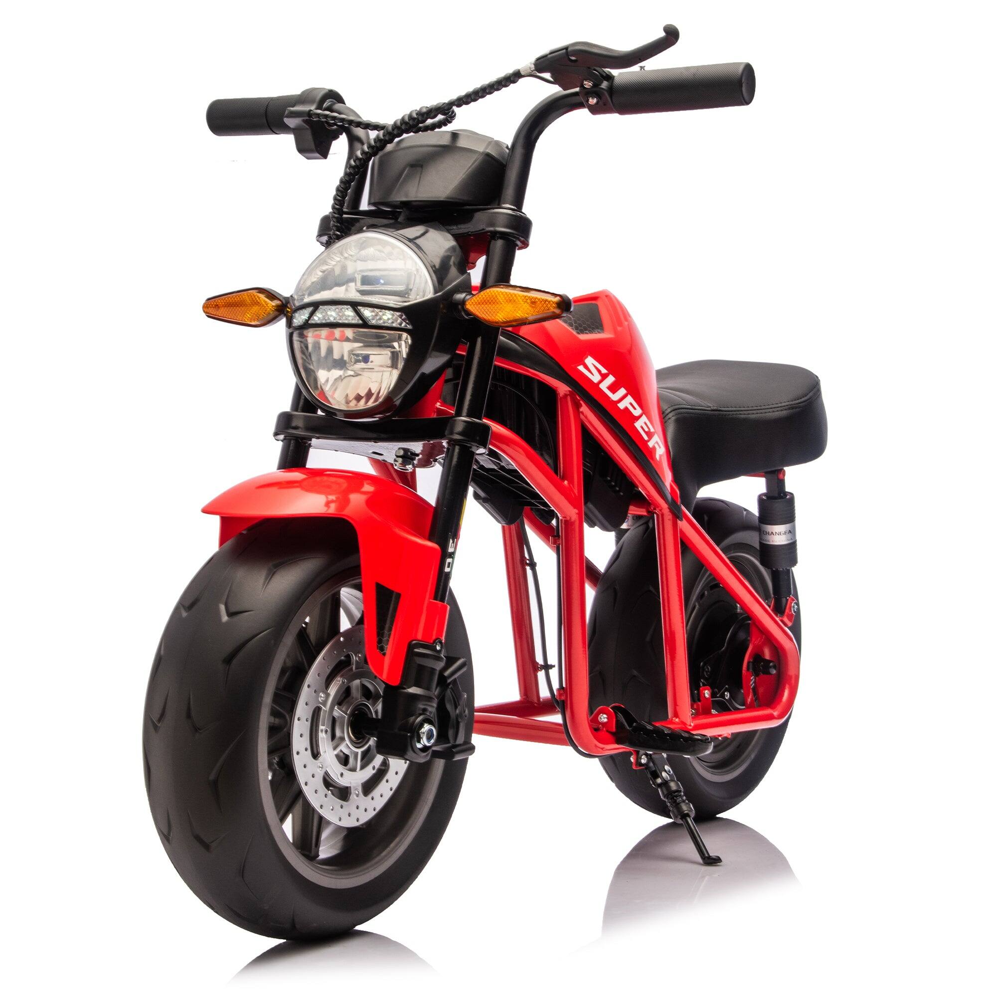 Back. BreeBe - 24V 300W Kids Ride-On XL Electric Muscle Motorcycle, 14in EVA Wheels, 11.18 MPH, Dual Suspension, Music & Light, Age 6+ - Red.