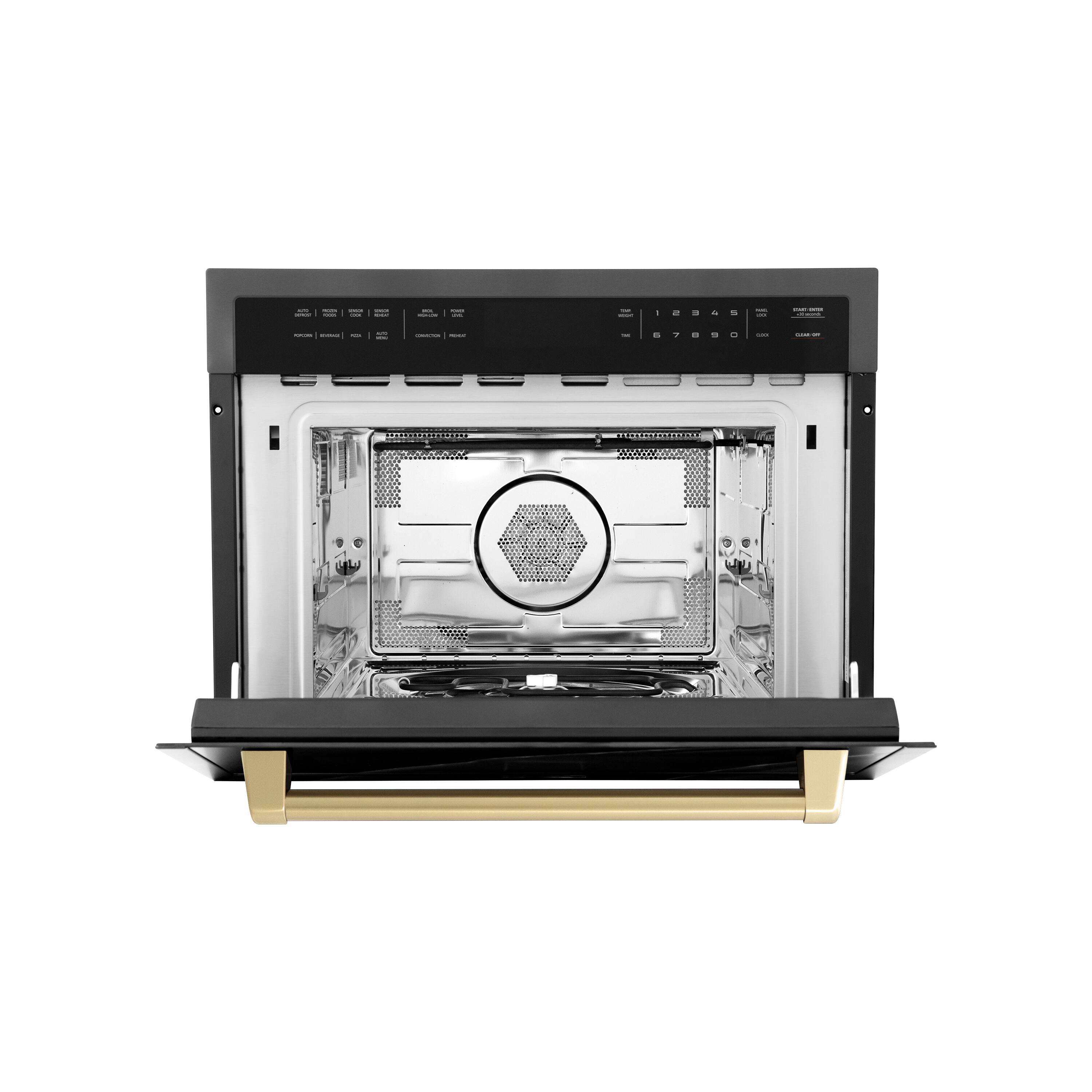 Angle. ZLINE - Autograph 24" 1.6 cu ft. Built-in Convection Microwave Oven in Black Stainless Steel and Champagne Bronze Accents - Black Stainless Steel.