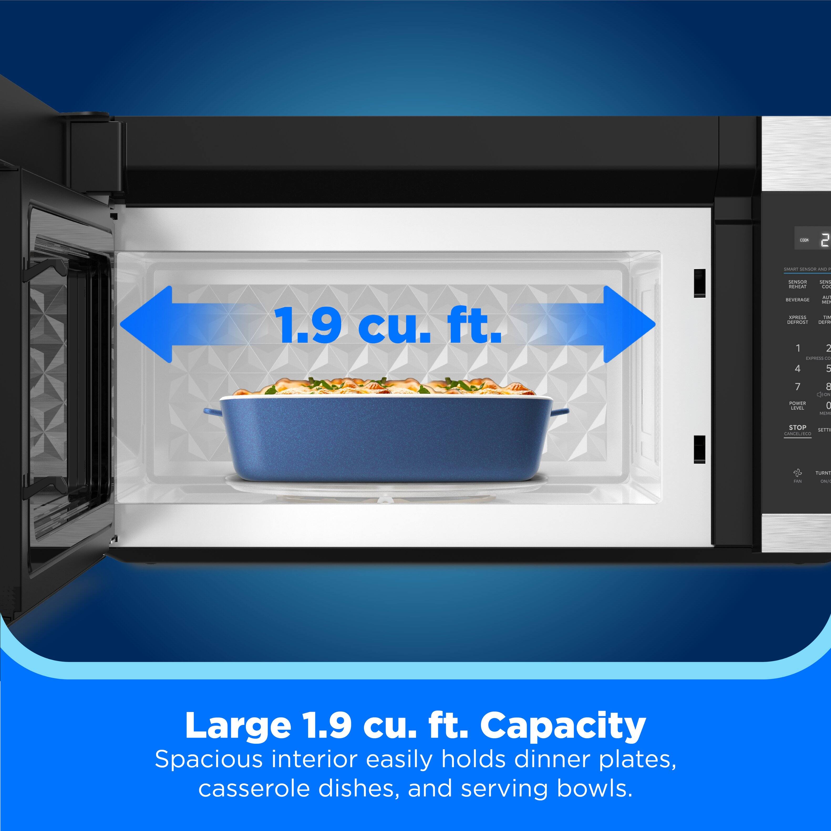 - 2 : - - 1.9 cu. ft. A - O da - n - Md -  - 1 2  4 5 7 .. . E  C STOP | I 1TO I m - Large 1.9 cu. ft. Capacity Spacious interior easily holds dinner plates, casserole dishes, and serving bowls.