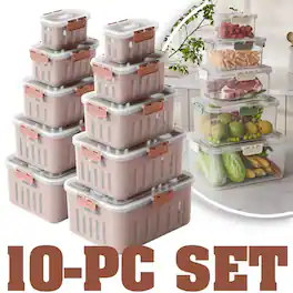 FC Design - 10PC Food Storage Box Set Airtight, Bpa-free, Stackable Container with Double Drain Basket with Air Holes - Pink