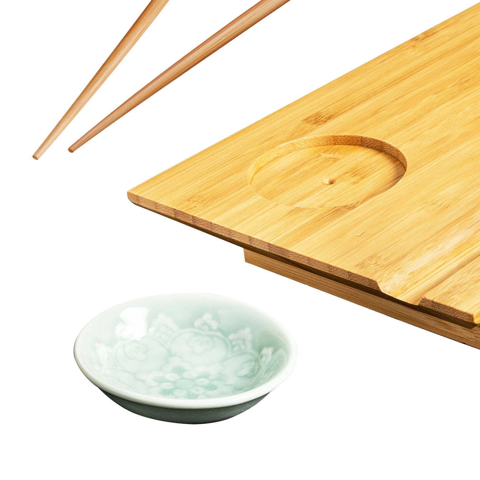 Angle. Escali - Joyce Chen Burnished Bamboo Sushi Board Set - Natural.