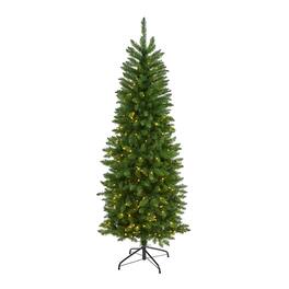 BreeBe - 6’ Slim Mountain Pine Christmas Tree w/250 Clear LEDs - Green