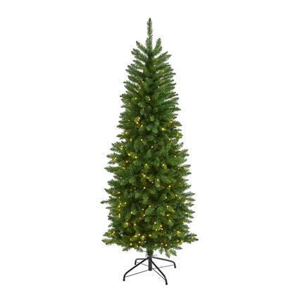 Front. BreeBe - 6’ Slim Green Mountain Pine Christmas Tree w/250 Clear LEDs - Green.
