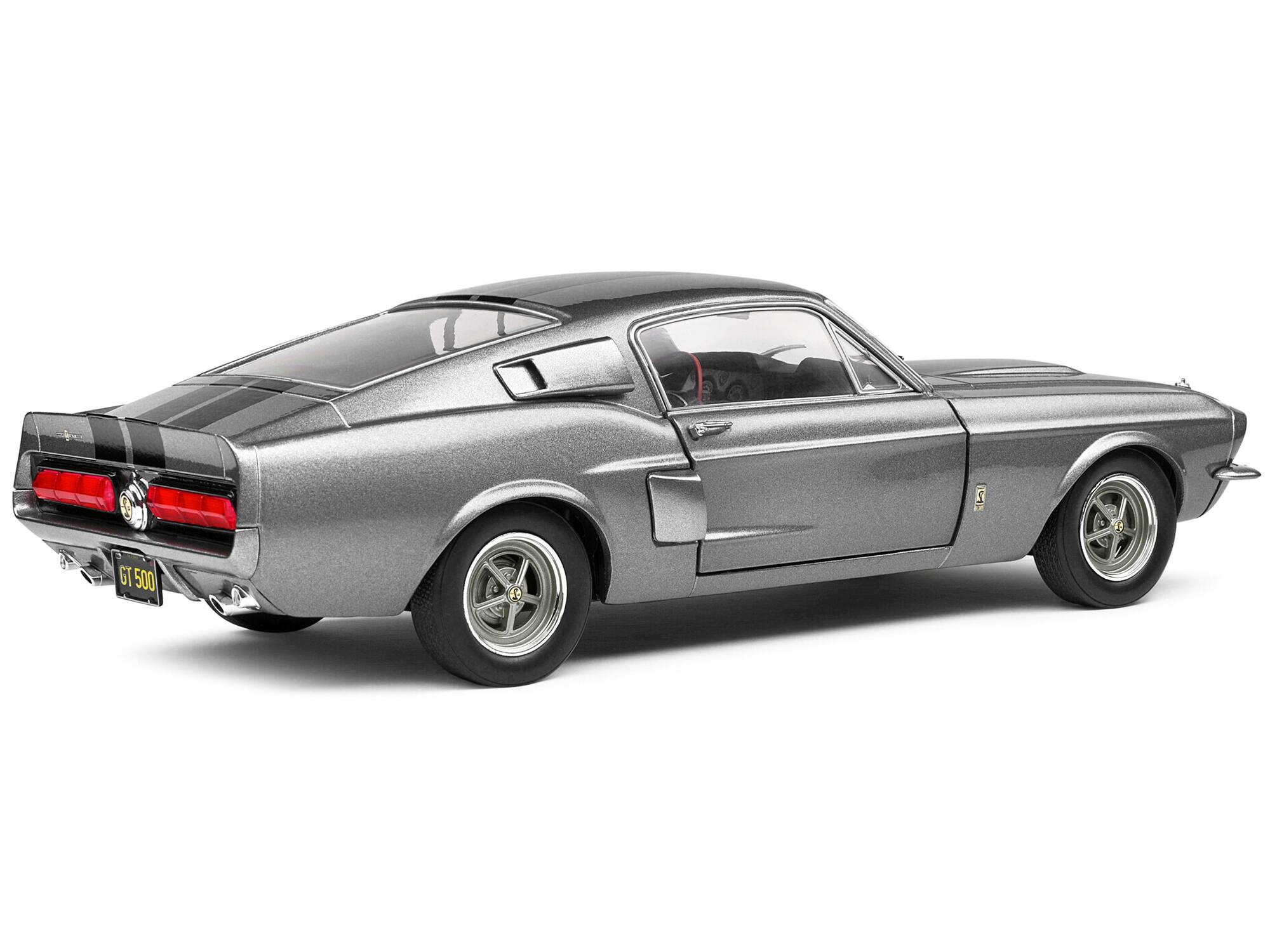 Alt View 5. Solido - 1967 Shelby GT500 Gray Metallic with Black Stripes 1/18 Diecast Model Car by Solido.