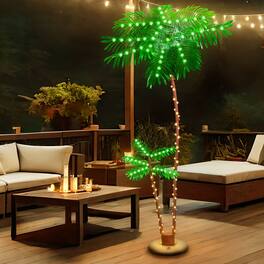 Oumilen - 7 Foot Solar LED Artificial Palm Tree Light with Remote – 8 Modes IP65 Waterproof Outdoor for Patio