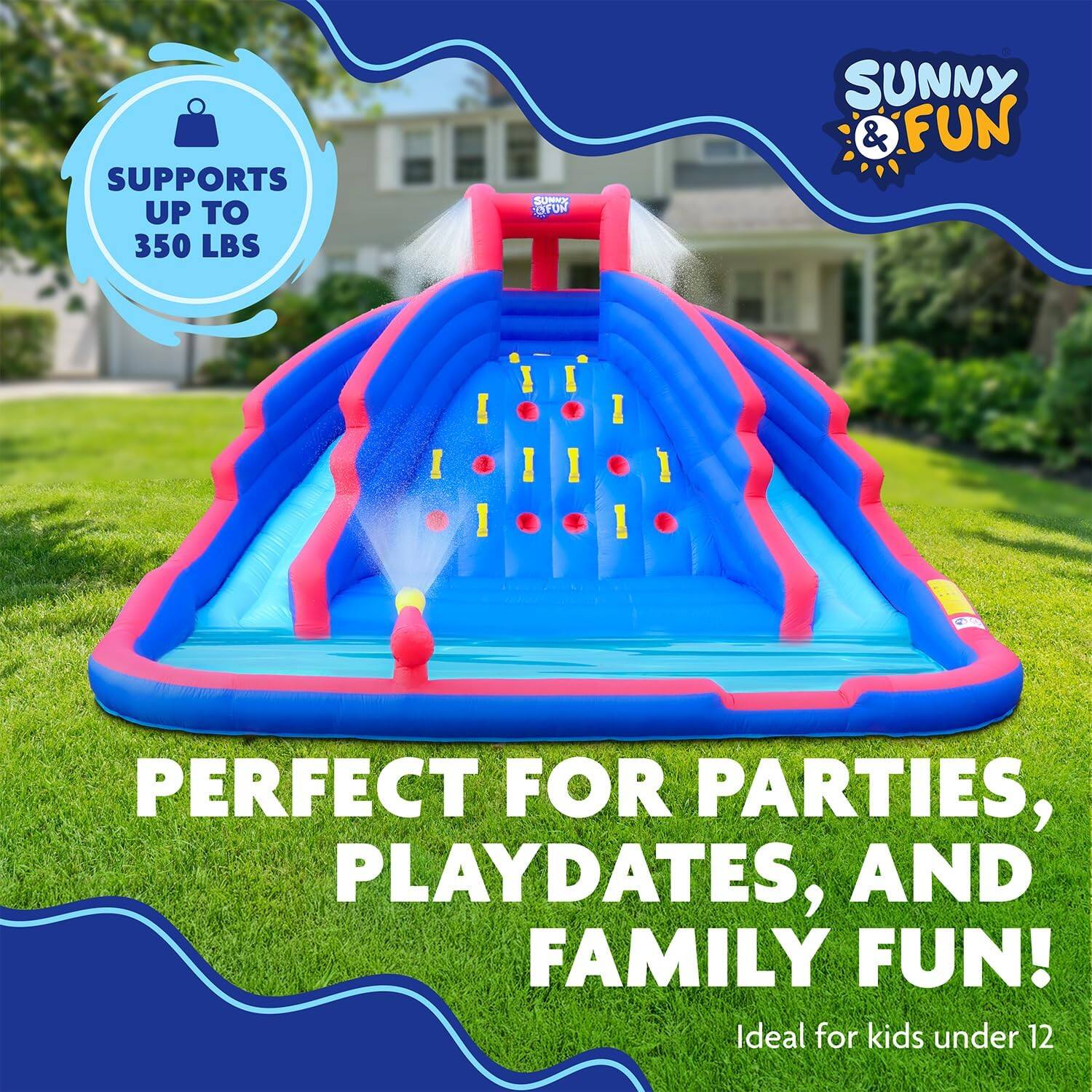 SUPPORTS UP TO 350 LBS  
SUNNY & FUN  
PERFECT FOR PARTIES, PLAYDATES, AND FAMILY FUN!  
Ideal for kids under 12