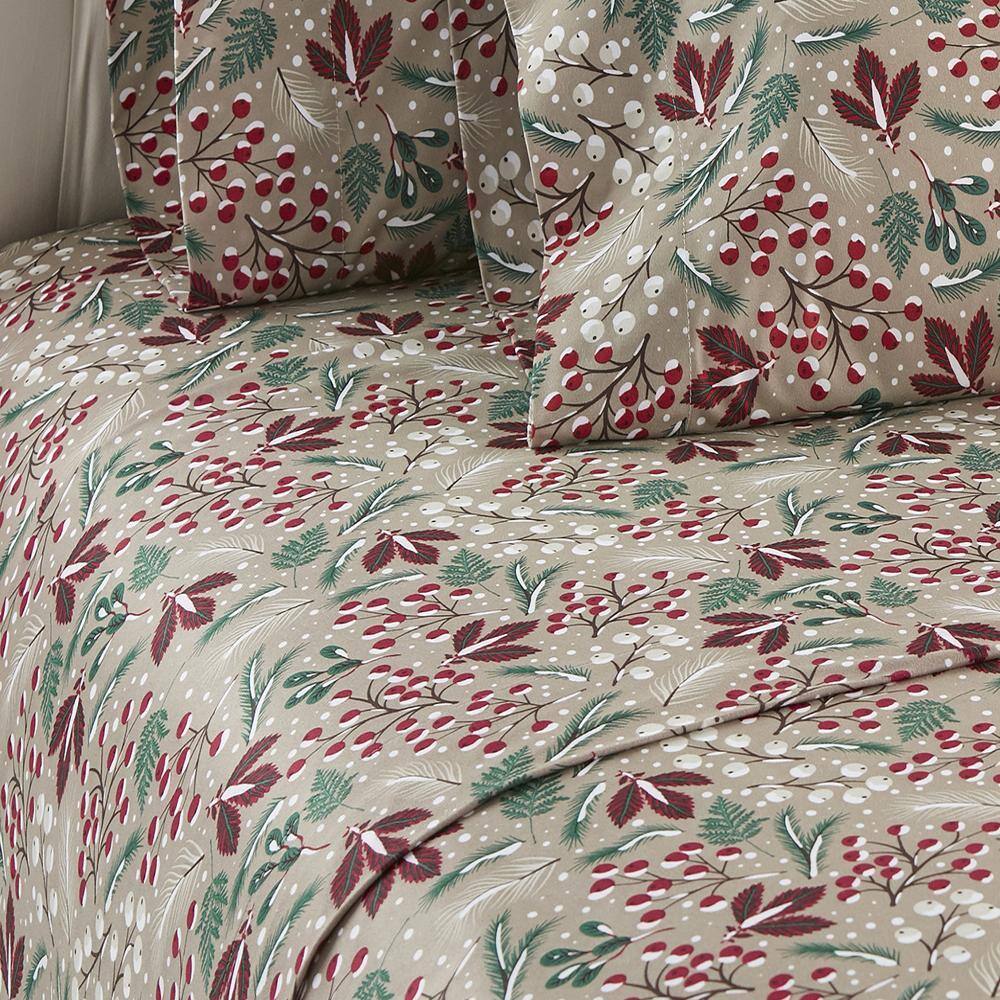 Alt View 1. Shavel Home Products - Micro Flannel Printed Deep-Pocket Sheet Set, Twin, Winterberries - Winterberries.